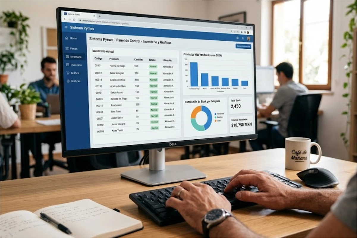 Sistema Pymes en uso — dashboard de gestión empresarial