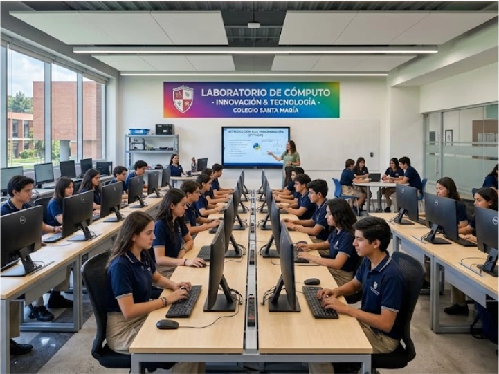 Salón de cómputo moderno en institución educativa — Hermes Consultores