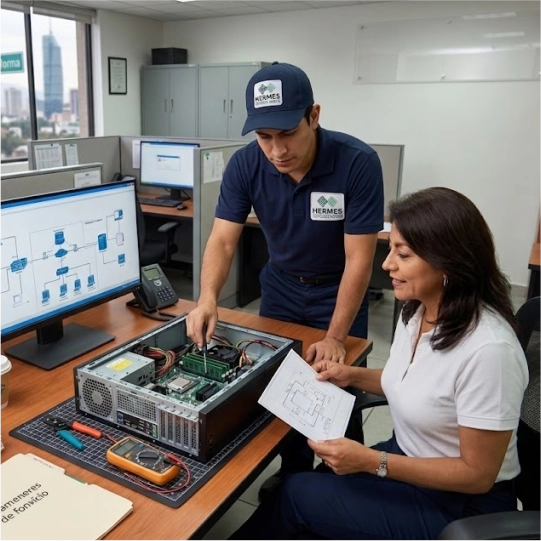 Técnico Hermes Consultores resolviendo incidencia a colaborador en empresa mexicana
